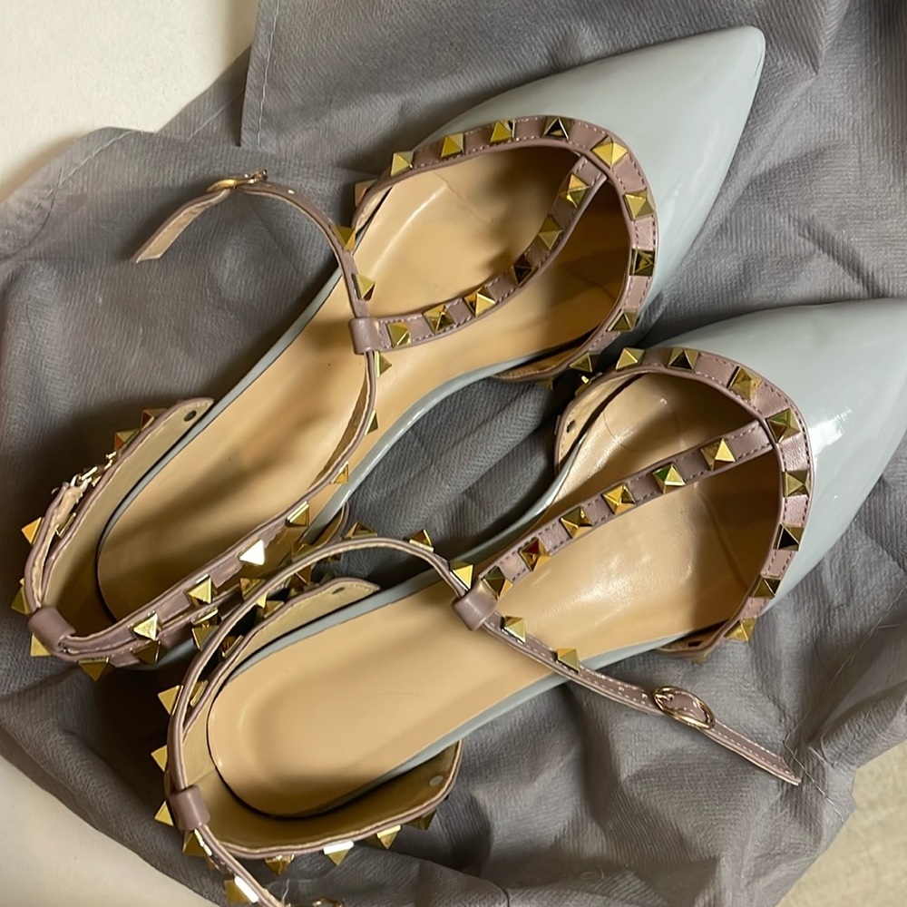 valentino rockstud flats blue and beige